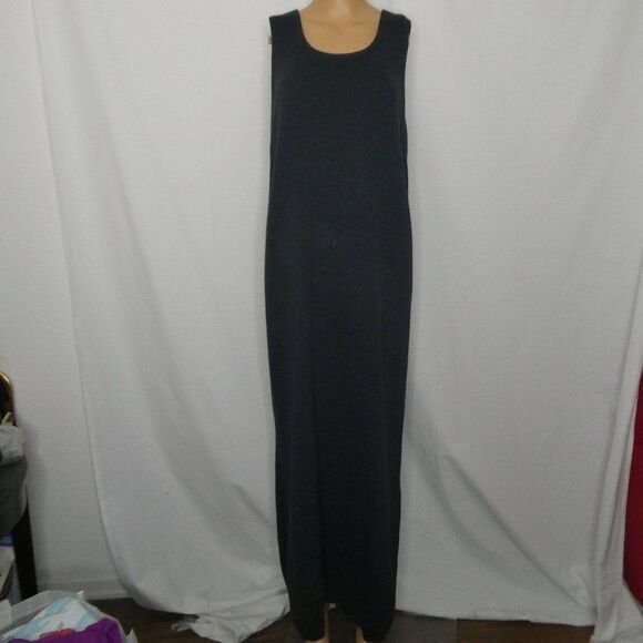 Garnet Hill Cotton Maxi Tank Dress Side Slits Medium Scoop Neck Sleeveless Black - Picture 1 of 8